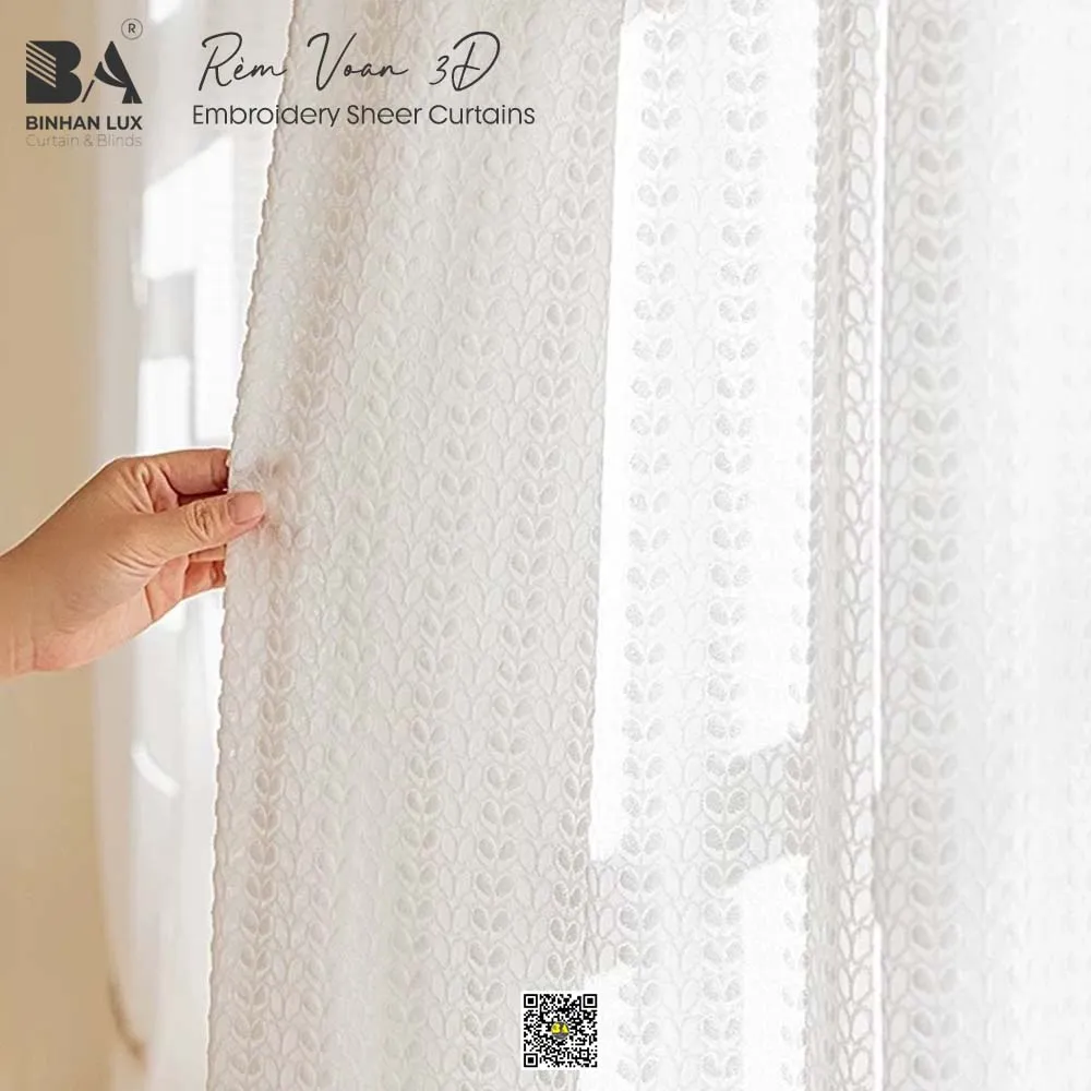 Rèm voan thêu 3D nhập khẩu - Lọc sáng tự nhiên