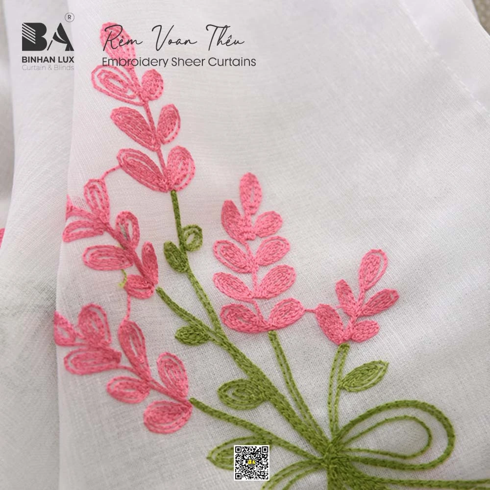 Rèm voan thêu hoa Lavender