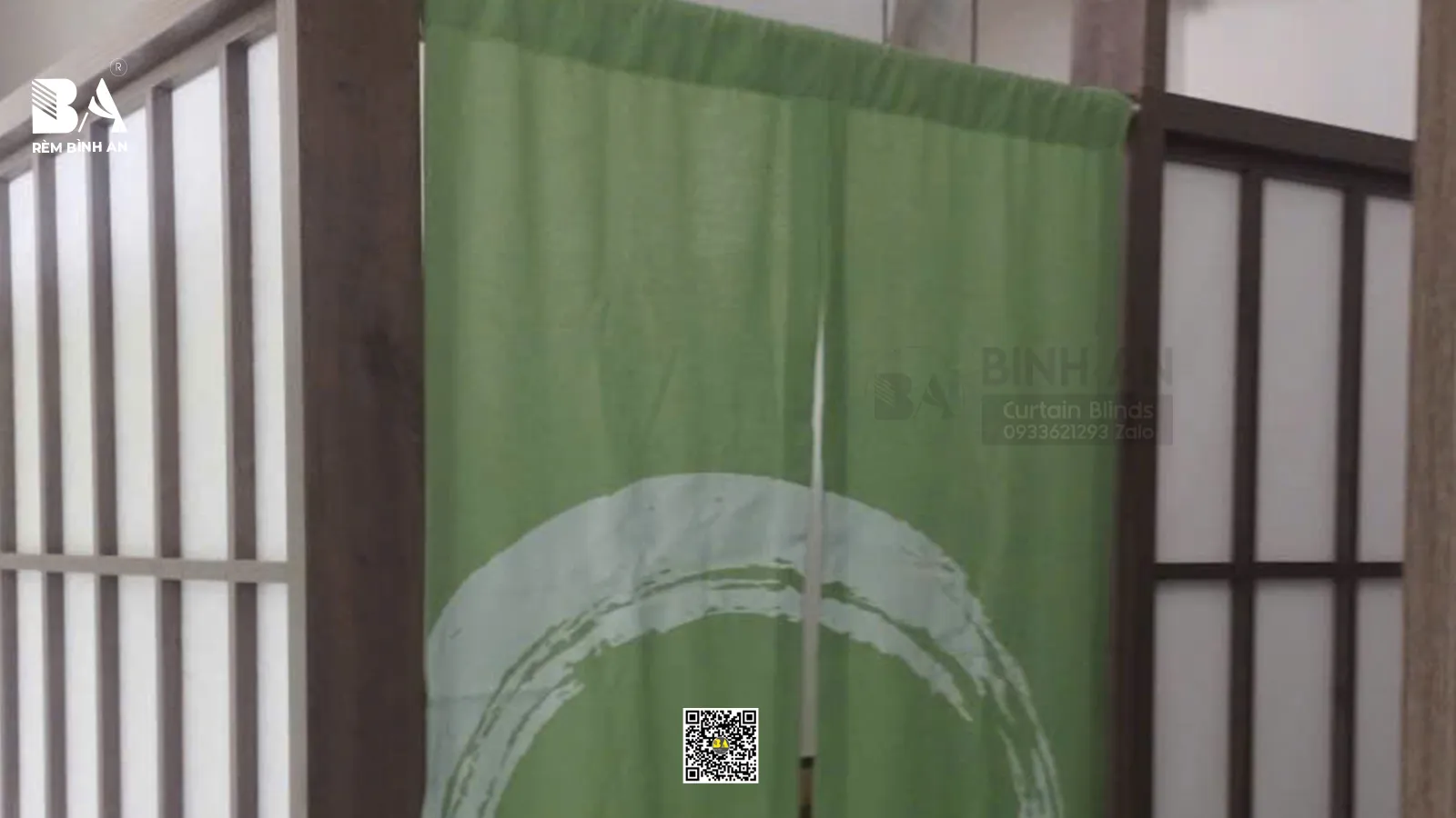 Rèm Noren Linen In Logo Màu Xanh Cốm