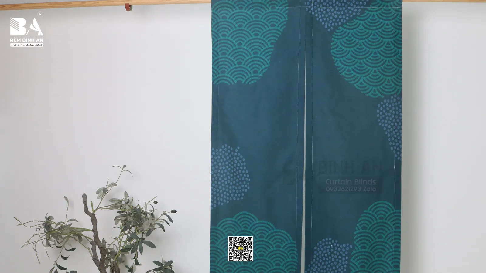 Rèm Noren Sóng Nhật Bản Màu Xanh Cổ Vịt