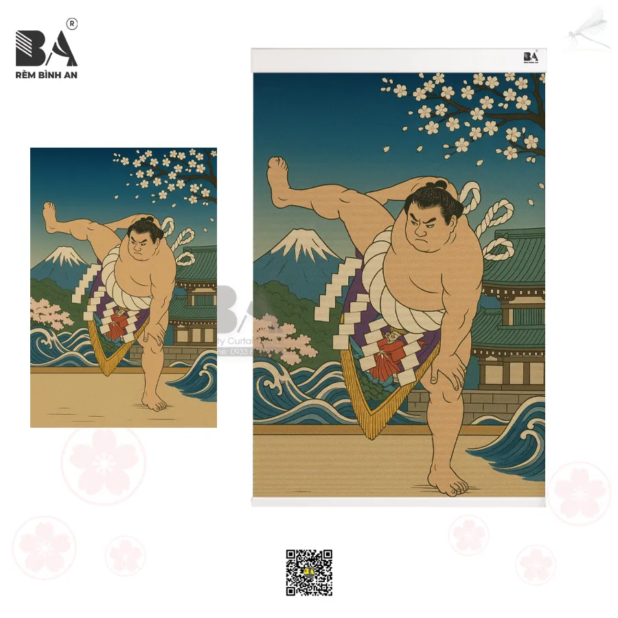 Rèm tổ ong in tranh Sumo Nhật Bản phong cách hiện đại - RÈM CỬA BÌNH AN