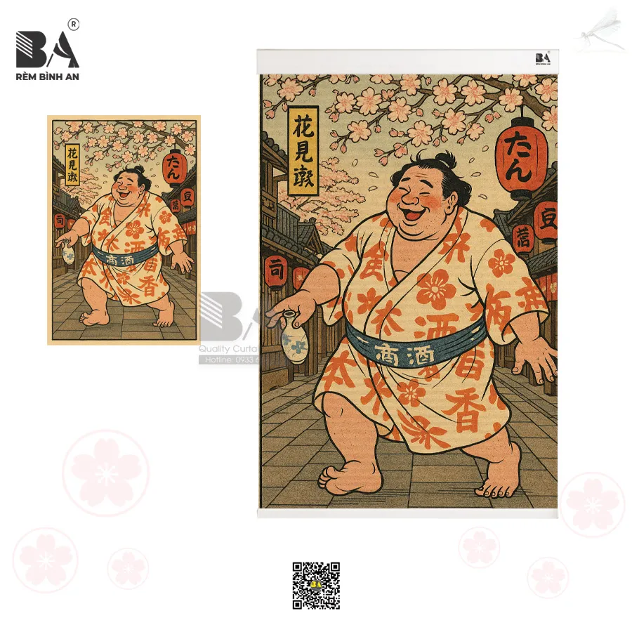 Họa tiết Sumo Nhật Bản phong cách tranh Ukiyo-e nghệ thuật