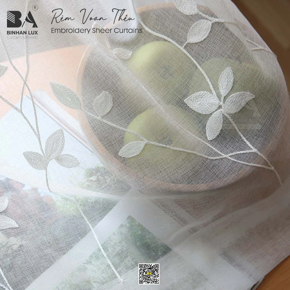 Rèm voan thêu hoa nhí VT17 - Phù hợp không gian sang trọng