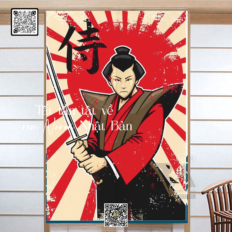 Rèm Noren in hình Samurai phong cách Nhật Bản hiện đại – điểm nhấn décor cá tính cho quán café, showroom, góc làm việc