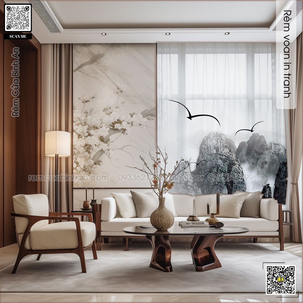 10+ Mẫu rèm voan in tranh độc đáo | RÈM BÌNH AN