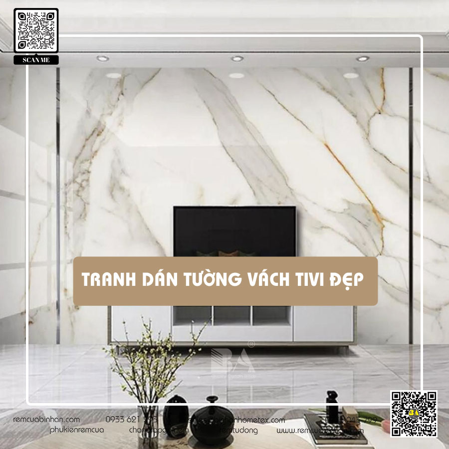Tranh vải dán tường vách tivi - Tạo điểm nhấn đẹp cho phòng khách