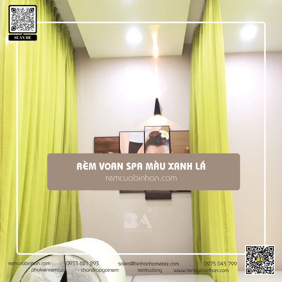 Rèm voan spa màu xanh lá - Rèm cửa trang trí cao cấp cho spa | Bình An Curtains