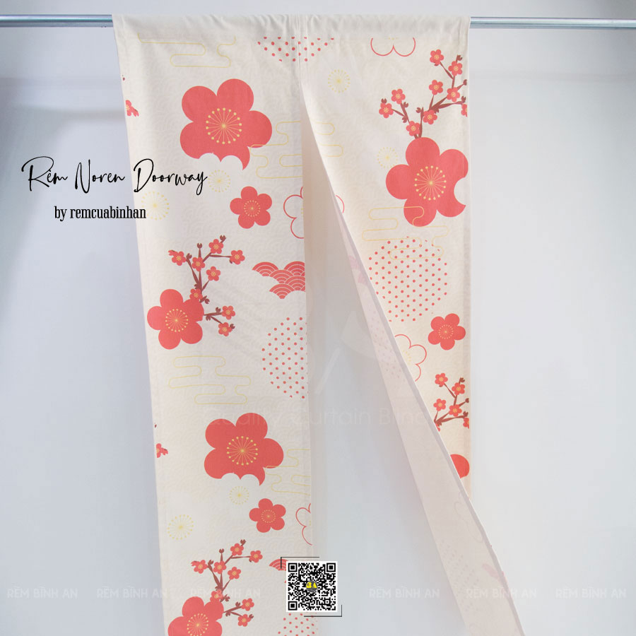 Rèm Noren Họa Tiết Hoa Đào Nhật Bản - Tinh Hoa Trang Trí Phong Cách Japandi