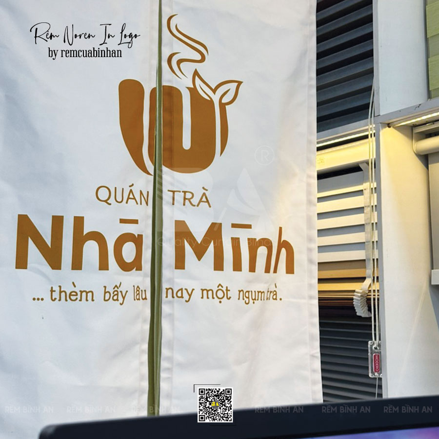 Rèm Noren In Logo Thương Hiệu Cho Quán Trà Đạo Nhà Mình
