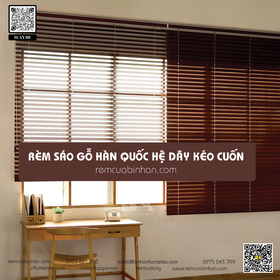 Rèm sáo gỗ cao cấp hệ phụ kiện dây kéo Hàn Quốc