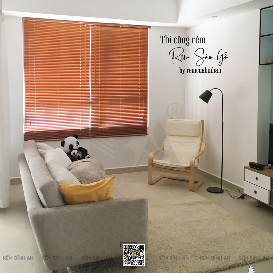 Rèm Sáo Gỗ Màu Nâu Căn Hộ Japandi Tại Quận 2