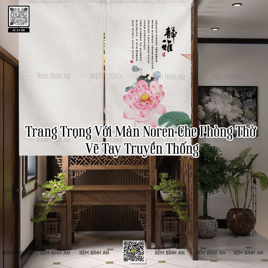 Trang Trọng Với Màn Noren Che Phòng Thờ Vẽ Tay Truyền Thống