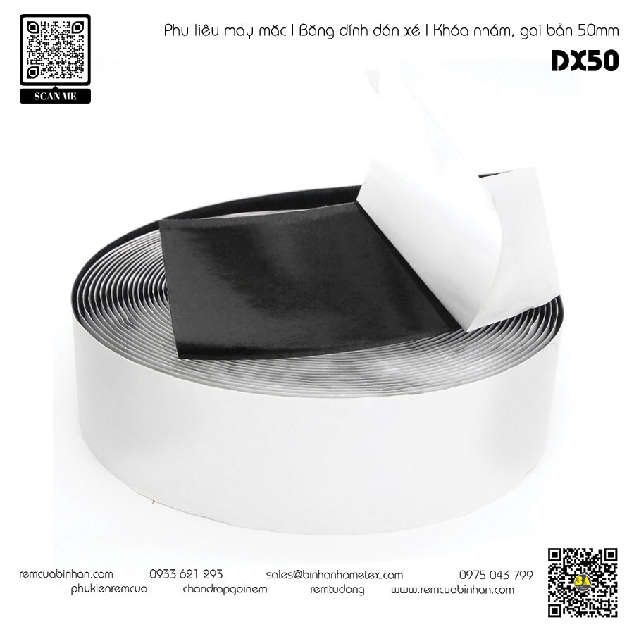 Băng dán dính xé Khóa nhám keo sẵn dán xé 2 mặt DX50 W50mm