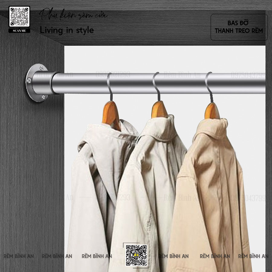 Bas Âm Treo Rèm Inox Cao Cấp 25mm – Chịu Tải Lớn, Bền Bỉ