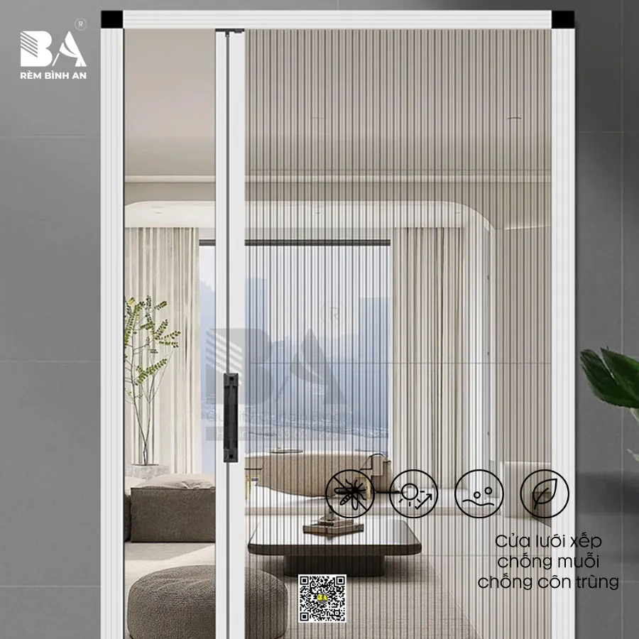 Cửa tổ ong không ray màu đen nối cánh cho phòng máy lạnh