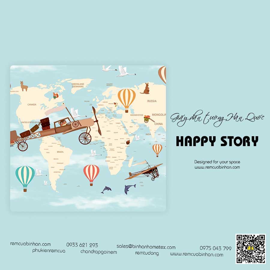 Giấy Dán Tường Trẻ Em HAPPY STORY Mẫu giấy dán tường Hàn Quốc đẹp cho bé
