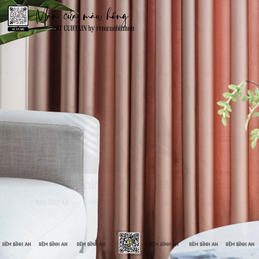 Màn Cửa Màu Hồng - Phối Màu Tường Xanh, Tím, Kem