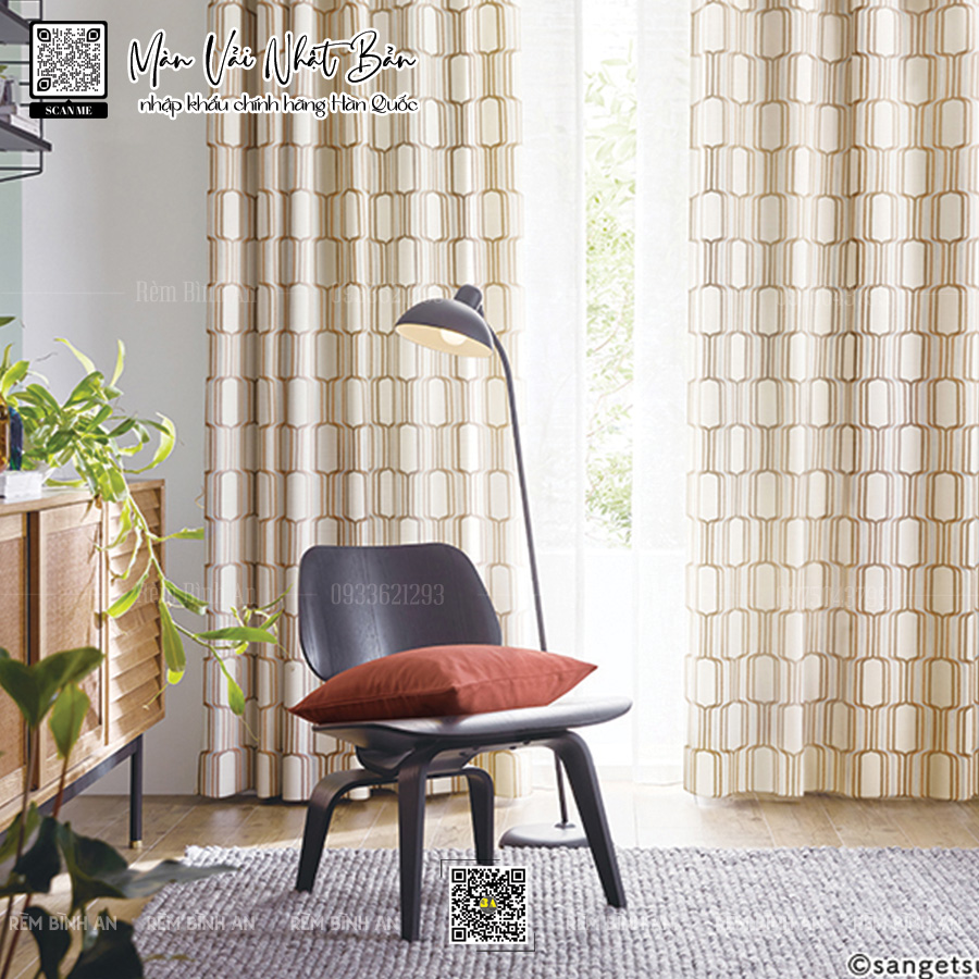 Màn cửa Nhật Bản vải thô họa tiết Bắc Âu