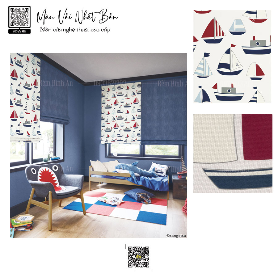 Màn cửa vải Nhật họa tiết cảnh biển