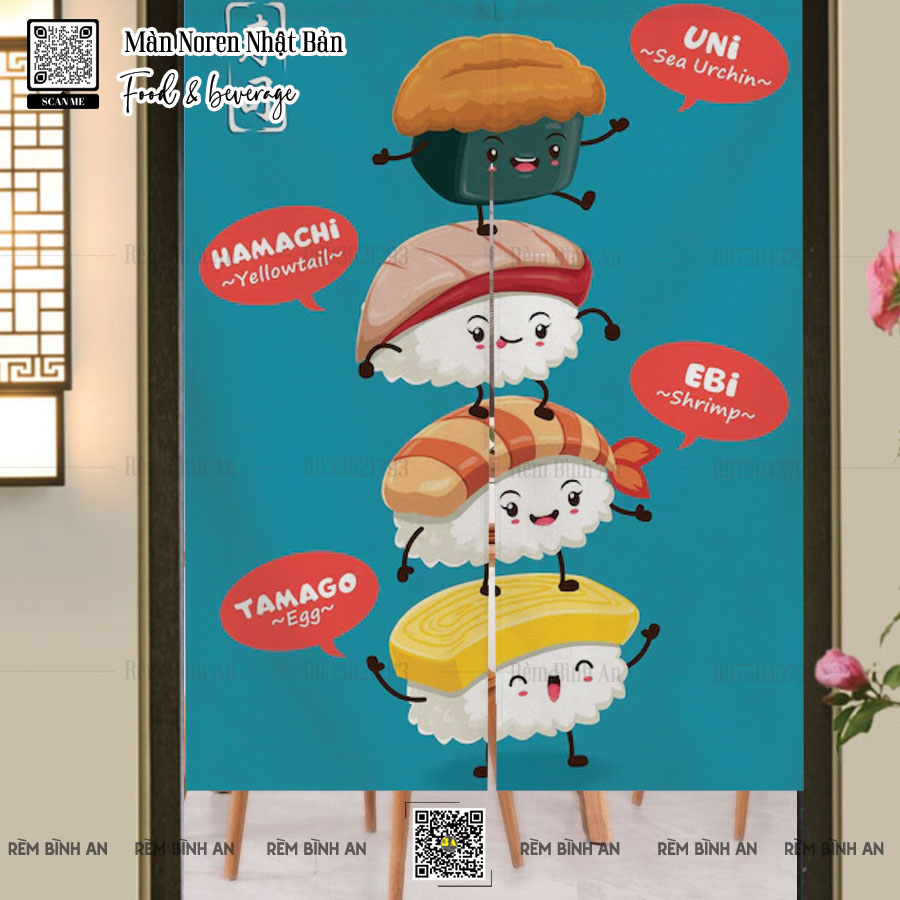 Màn Noren In Logo Thương Hiệu - Hình Ảnh Món Ăn Hấp Dẫn