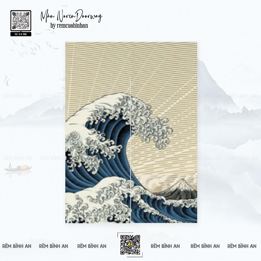 Màn Noren Sóng Mặt Trời Nhật Bản - Rèm Che Nhà Hàng Nhật