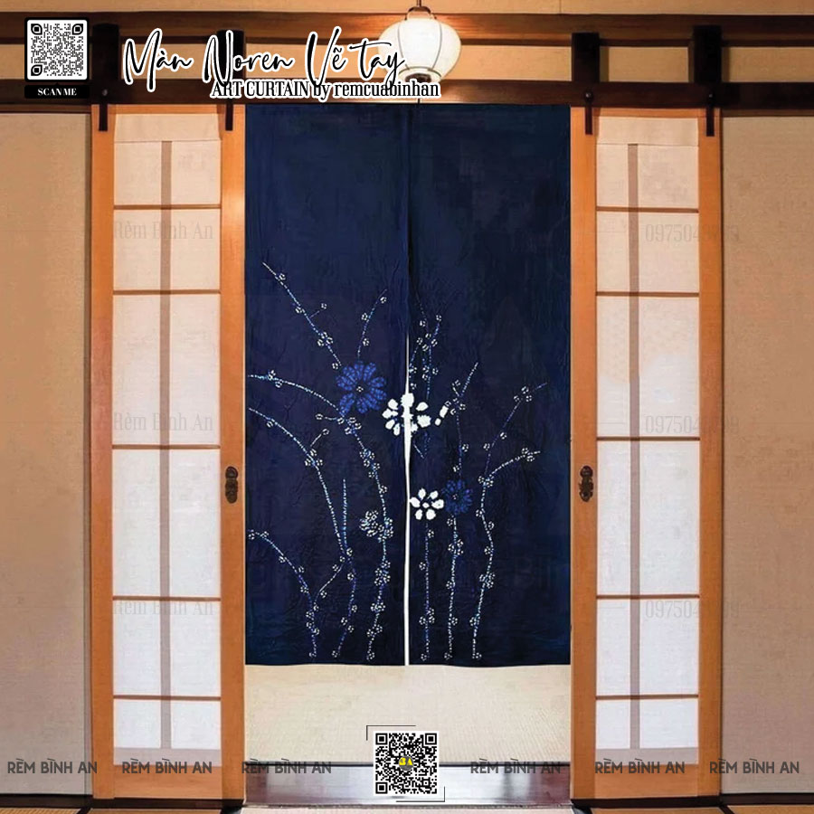 Màn Noren Vẽ Tay Nghệ Thuật Vintage Retro Cho Không Gian
