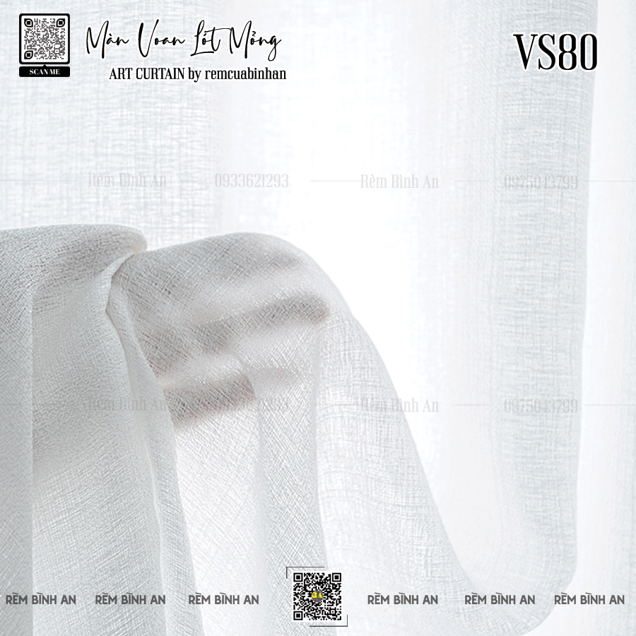 Màn Voan Linen Dày Trắng Trơn Hiện Đại VS80