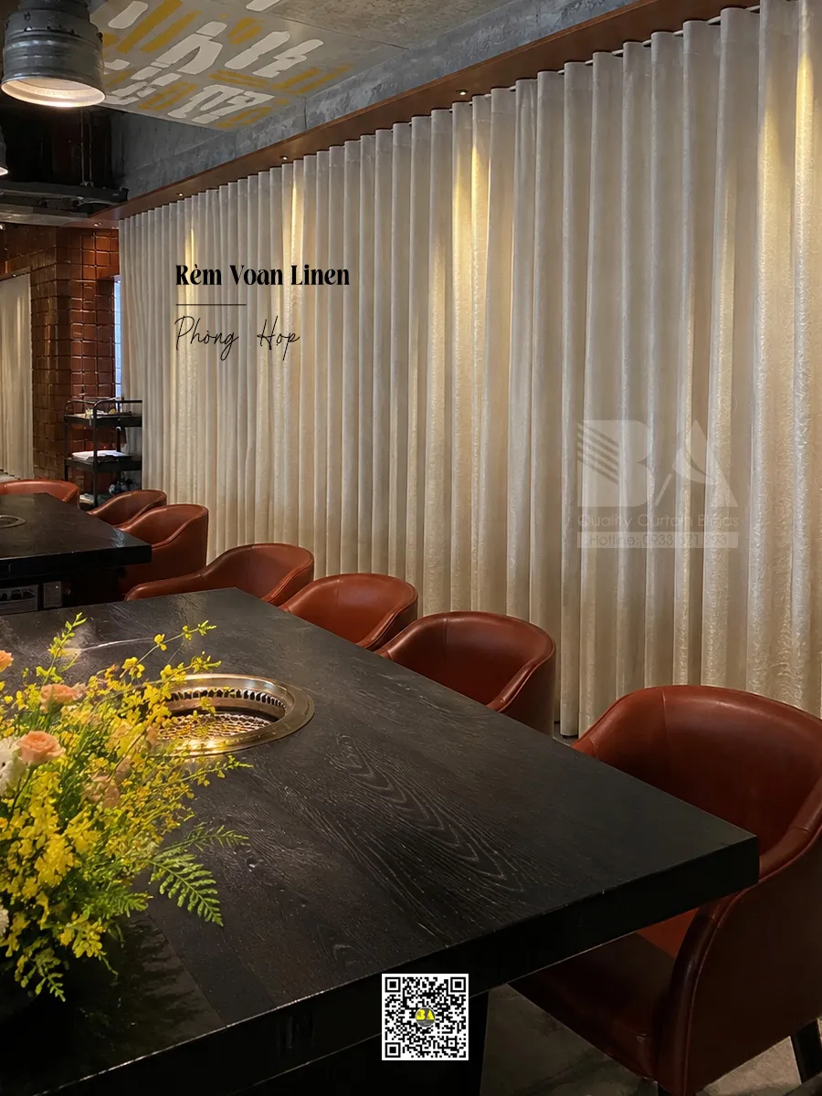 Rèm Voan Linen Phòng Họp Dệt Họa Tiết | Rèm Bình An-1