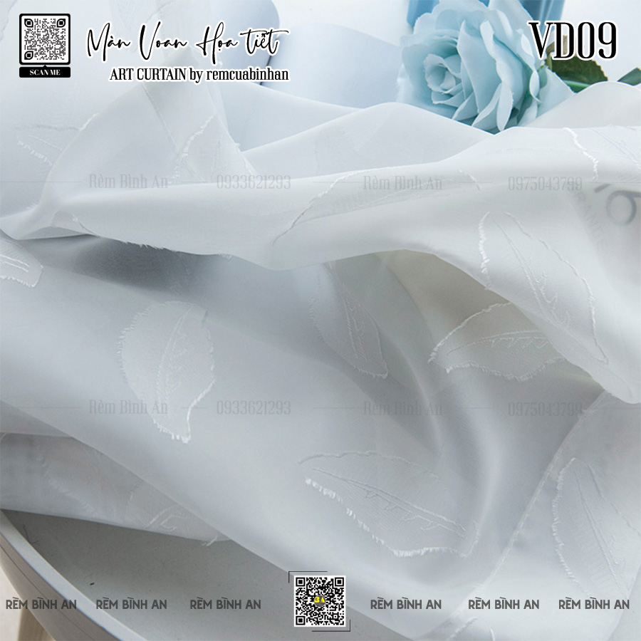 Màn Voan Trắng Họa Tiết Chiếc Lá VD09