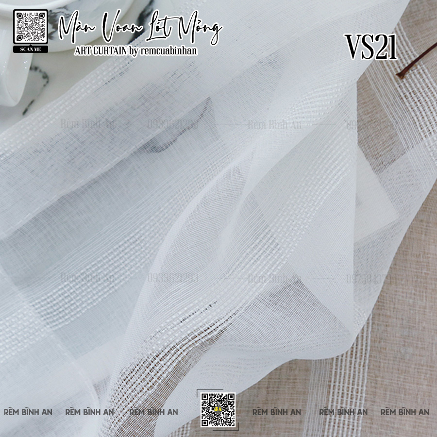 Màn Voan Trắng Sọc Bắc Âu Thô Mộc VS21