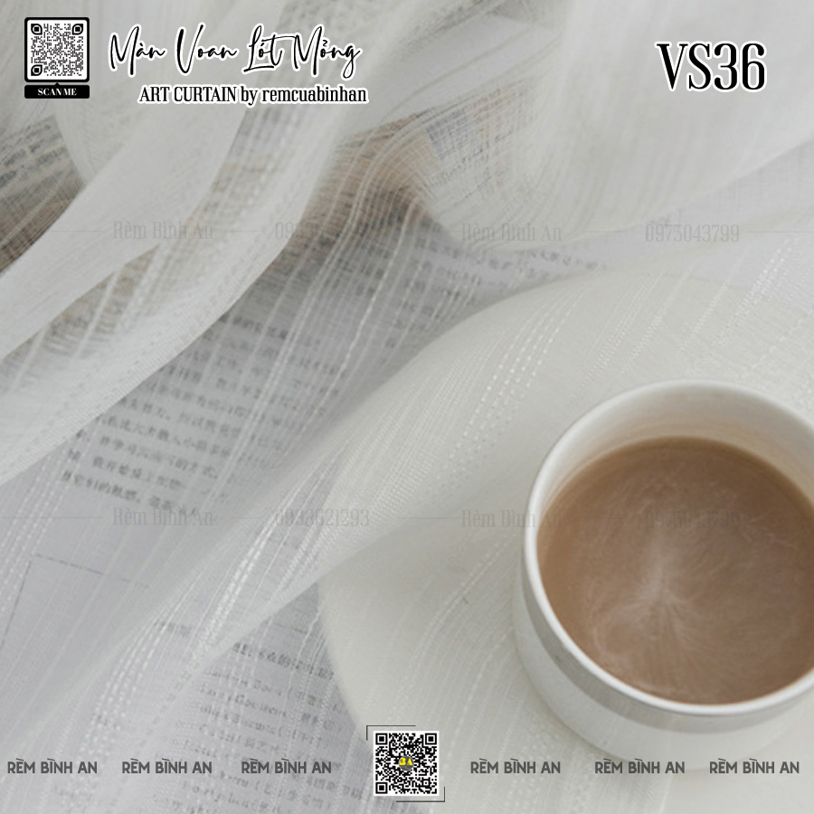Màn Voan Trắng Sọc Thô Mộc Natural VS36 - Lót Mỏng