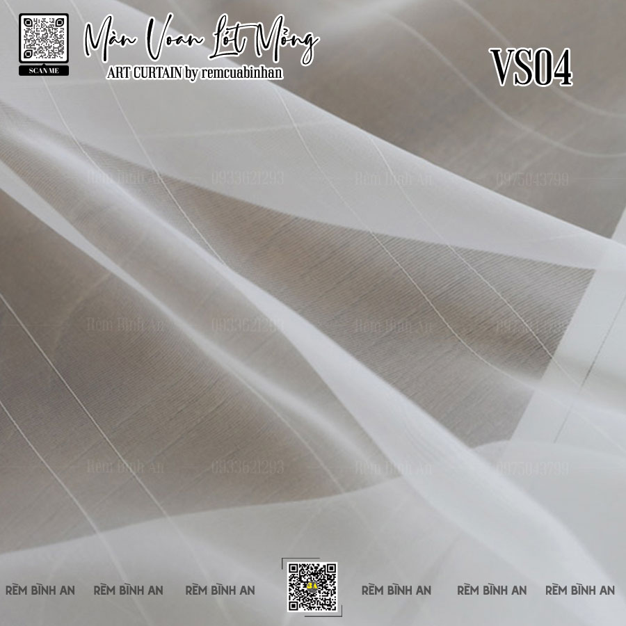 Màn Voan Trắng Sọc Tối Giản - Rèm Voan Hiện Đại VS04