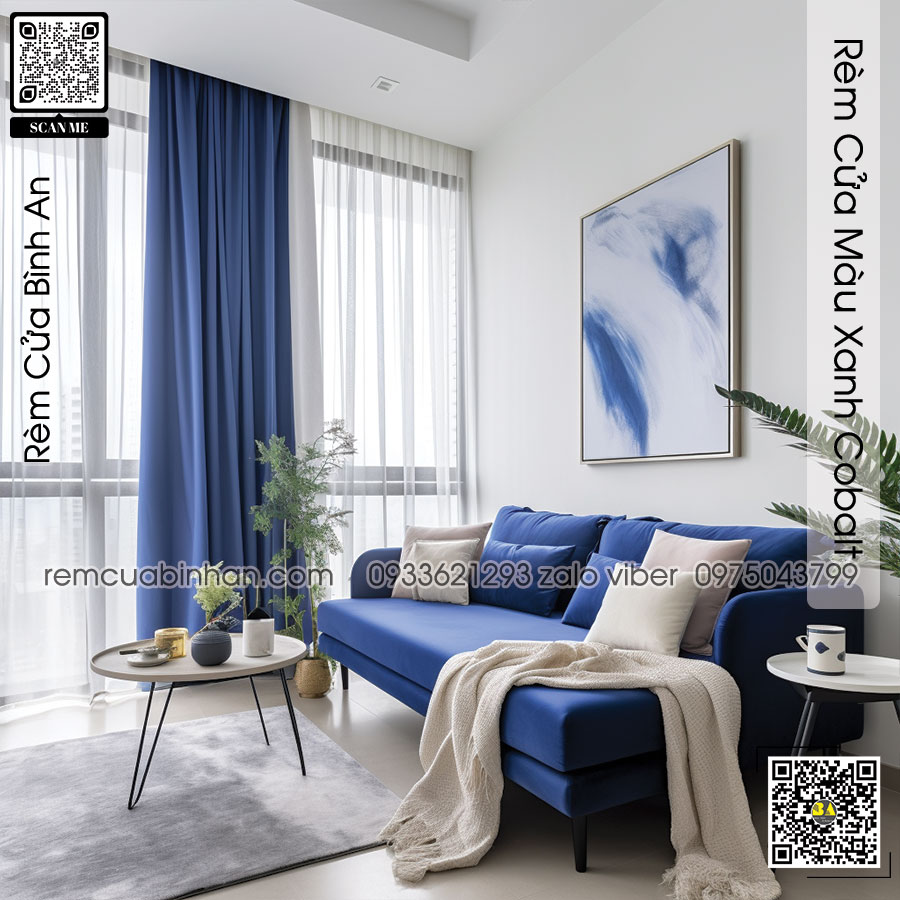 Mẫu rèm cửa màu xanh Cobalt tươi mát | Màn cửa xanh cô ban
