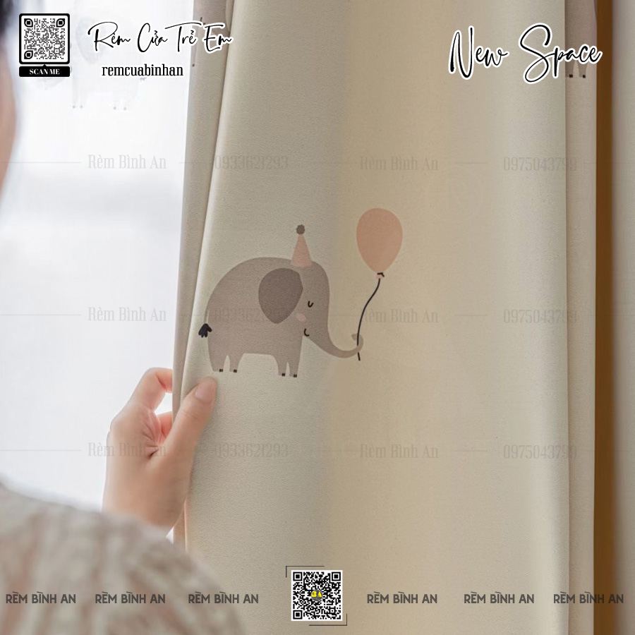 NEW SPACE Rèm Cửa Trẻ Em, In Hình Chú Voi Con