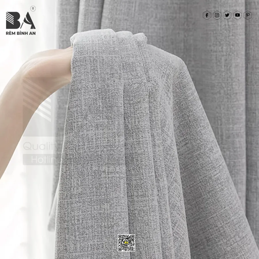 Rèm vải nhung nỉ vân linen – chất dày, mềm rũ đẹp, chống nắng sang trọng