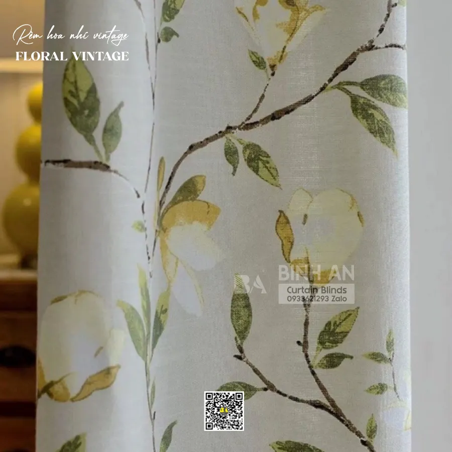 PLUM BLOSSOM Rèm Vải Hoa Mận Vintage Cao Cấp | RÈM BÌNH AN-2