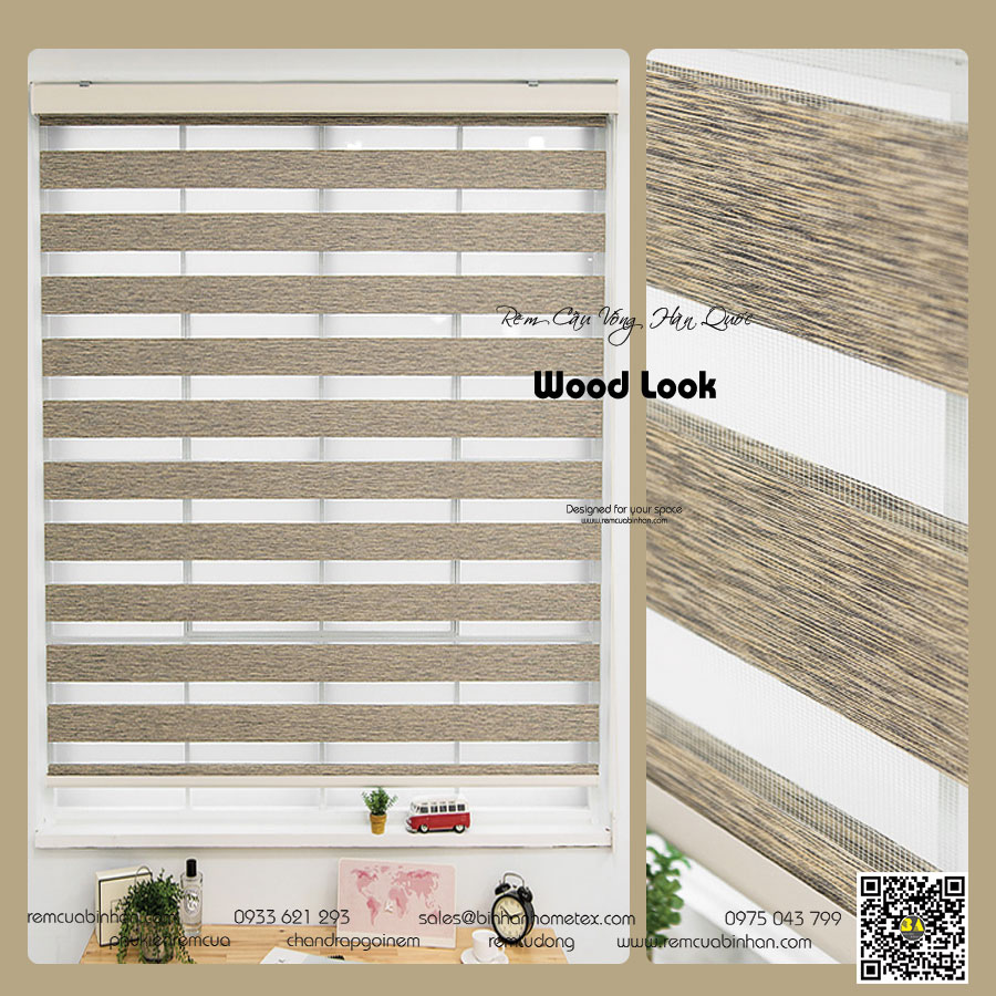 Rèm Cầu Vồng WOOD LOOK Màn Cầu Vồng Vân Gỗ Rèm Combi