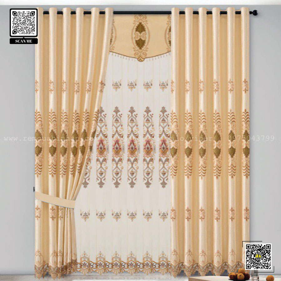 Rèm Cửa Cổ Điển Màn Gấm Dệt Thêu Cao Cấp - Rèm Cửa Bình An