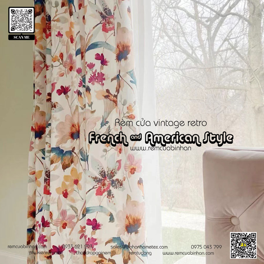 Rèm cửa hoa văn vintage retro - Màn cửa họa nhí floral nhập khẩu RETRO CHIC