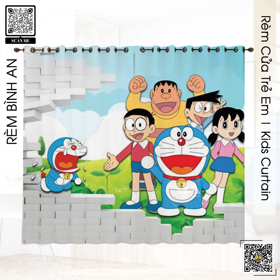 Rèm cửa in tranh Doraemon cho bé - Màn cửa trẻ em đẹp Bình An