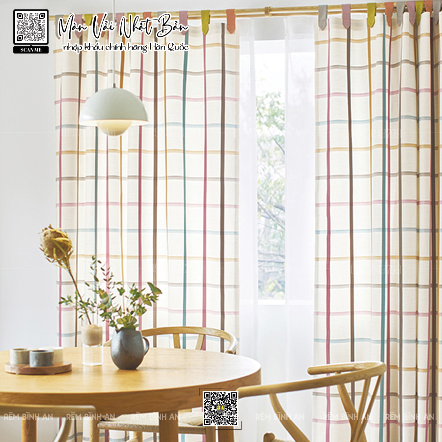 Rèm cửa Nhật Bản cao cấp - Màn cửa sọc caro vintage