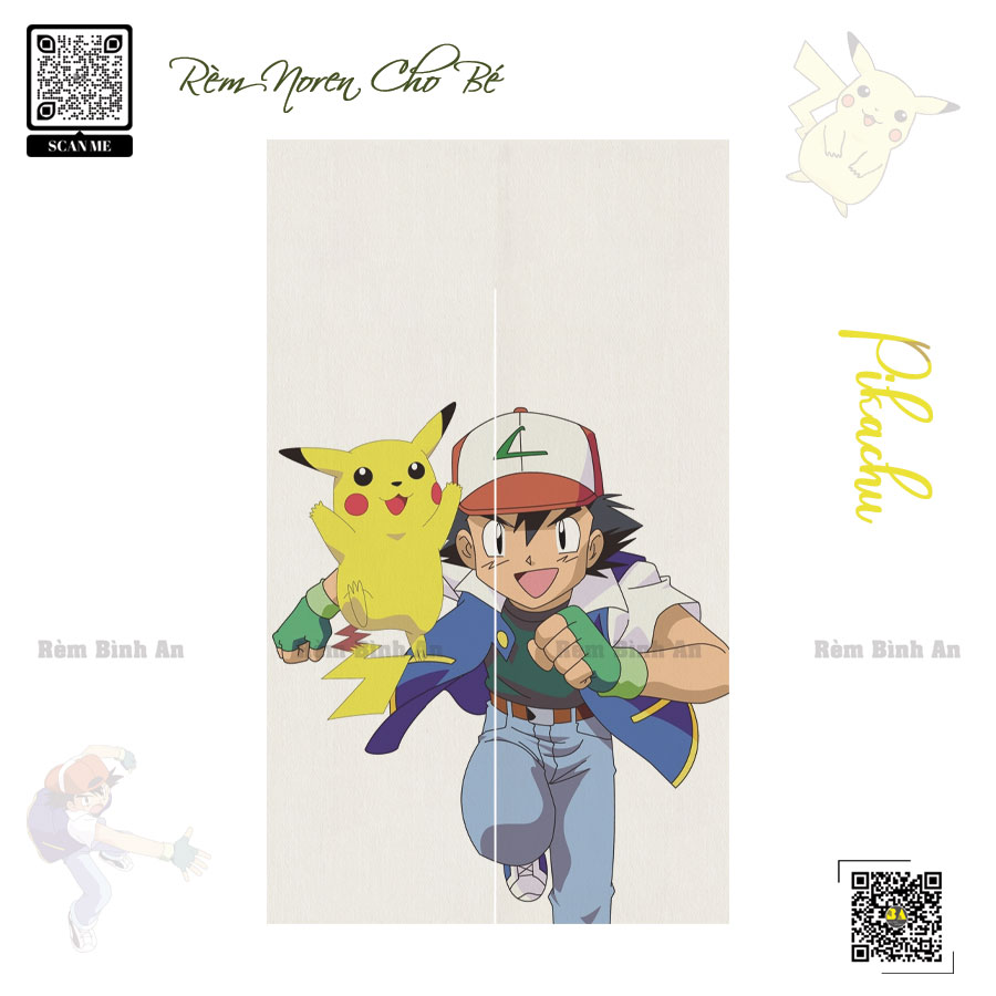 Rèm cửa Pikachu Màn cửa in hoạt hình cho trẻ em