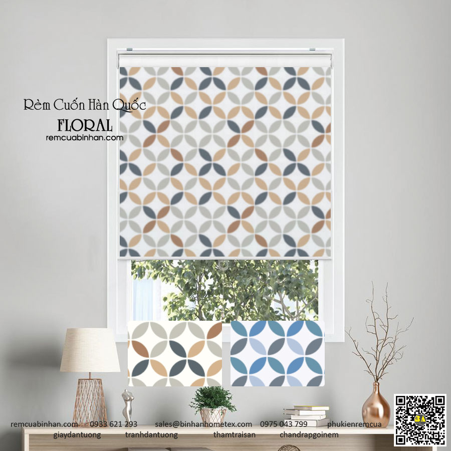Rèm cuốn Hàn Quốc cao cấp chống nắng họa tiết Nordic Bắc Âu Màn cuốn hcm FLORAL