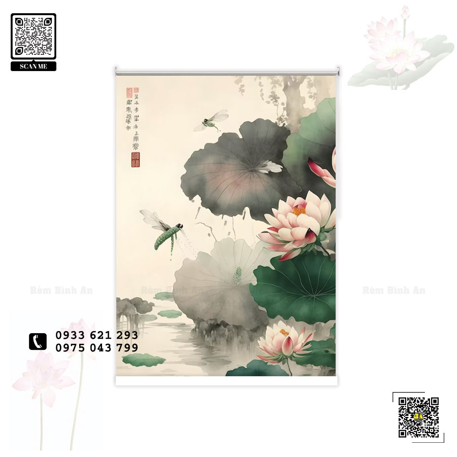 Rèm Cuốn In Tranh Hoa Sen - Bình An: Chủ Đề Liên Hoa