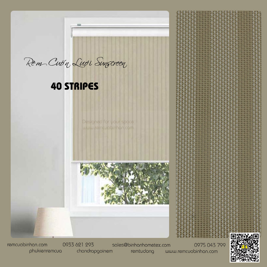 Rèm Cuốn Lưới Sunscreen Xuyên Sáng Vải Sọc STRIPES