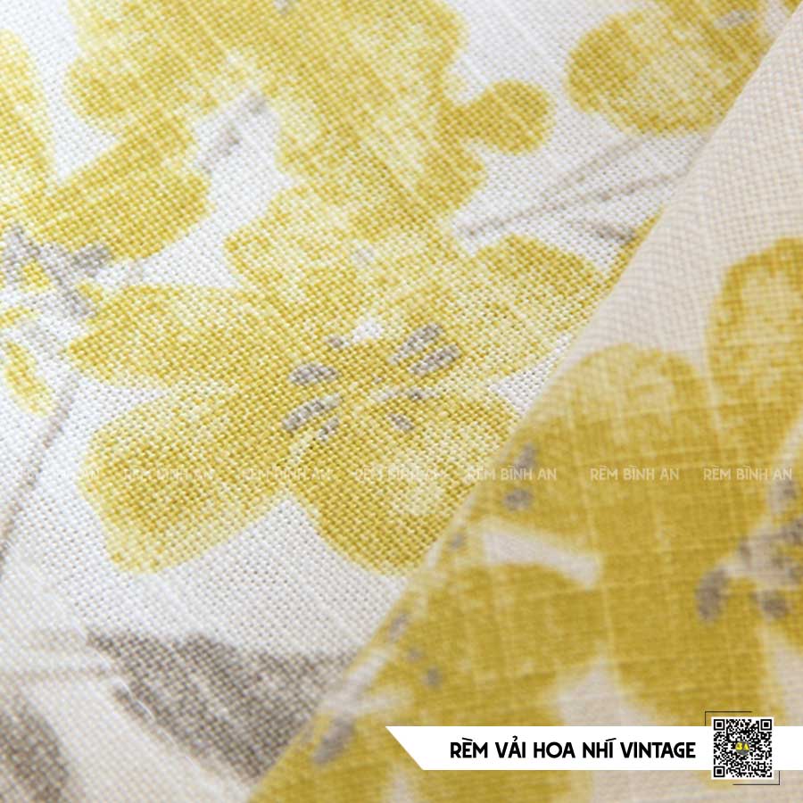Rèm Hoa Nhí Vàng Xám Vintage