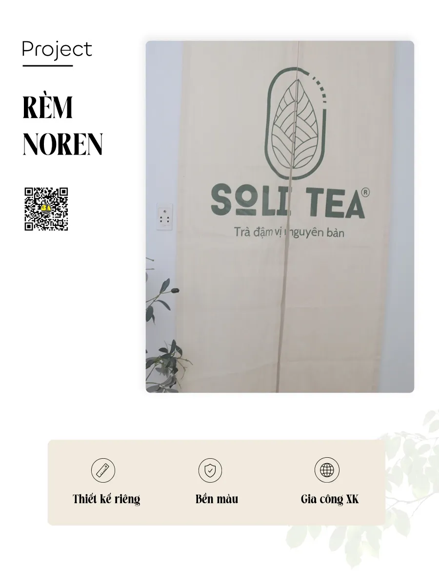 Rèm In Logo Soli Tea – Rèm Tiệm Trà Đạo Thiết Kế Theo Thương Hiệu
