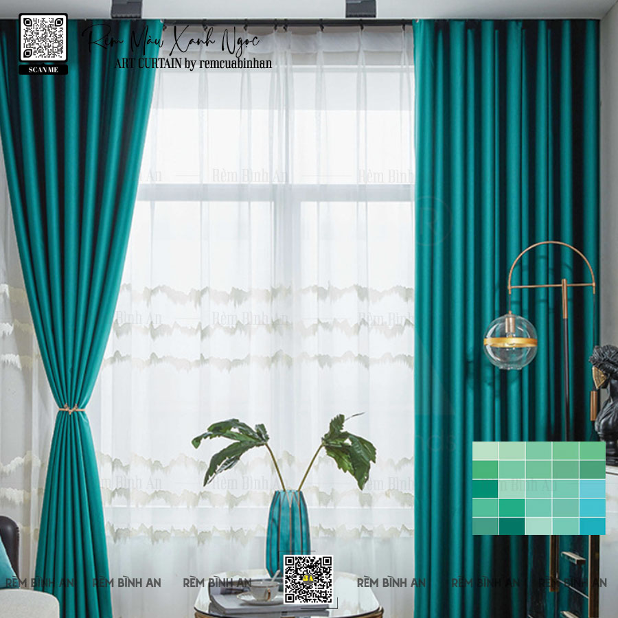 Rèm Màu Xanh Ngọc - Phối Màu Tường Tươi Mát