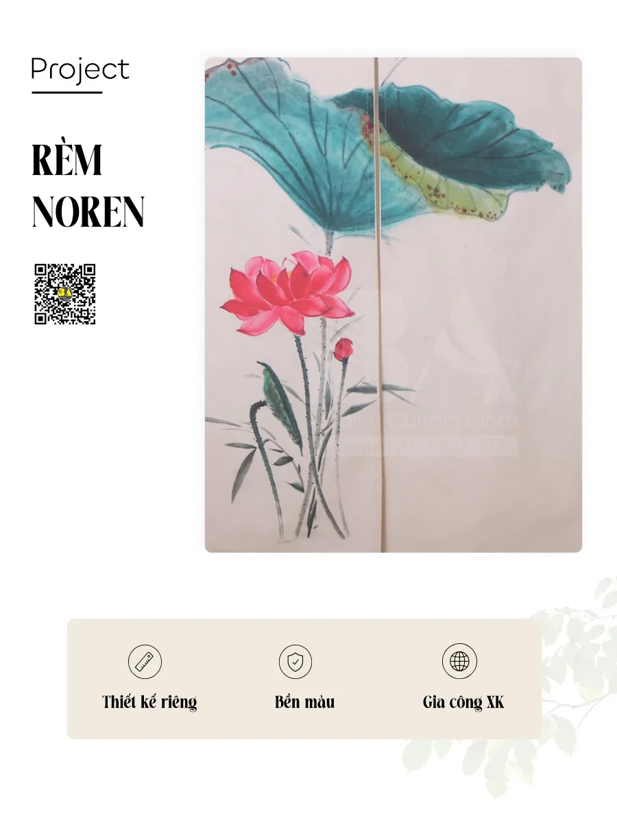 Rèm Nhật In Hoa Sen Zen Vải Bố Canvas Trang Trí Không Gian Thiền