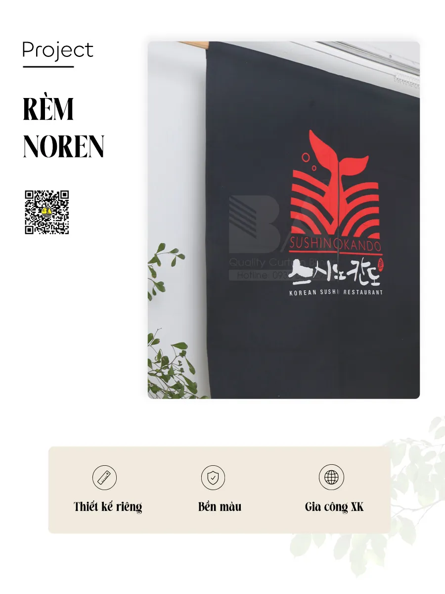 Rèm Nhật In Logo Quán Sushi – Rèm Noren Nhà Hàng Nhật